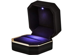 Nueva Caja Para Anillos 2025 Con Luz Led Cuadrada Negra Para Bodas Y Compromisos.