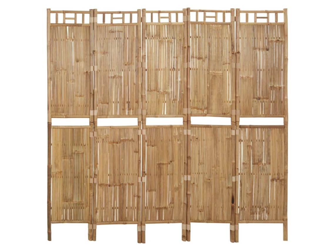 Biombo divisor de ambientes, 5 paneles, 200 x 180 cm, bambú marrón, Dec030935