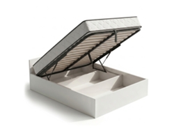 Cama Con Canapé Abatible 140x200 Cm Somier Elevable De Metal Y Colchón De Muelles Blanco