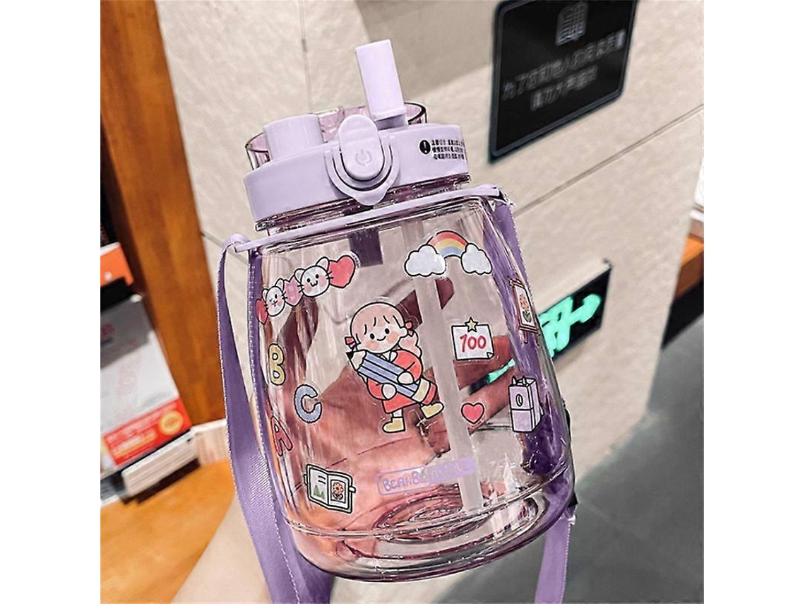 Botella De Agua Kawaii, Botella De Agua De Gran Capacidad, Botella Deportiva Portátil Con Adhesivo Tridimensional Lindo, 1300 Ml Rosewell