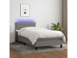 Cama Box Spring Colchón Y Luces Led Tela Gris Oscuro 100x200 Cm