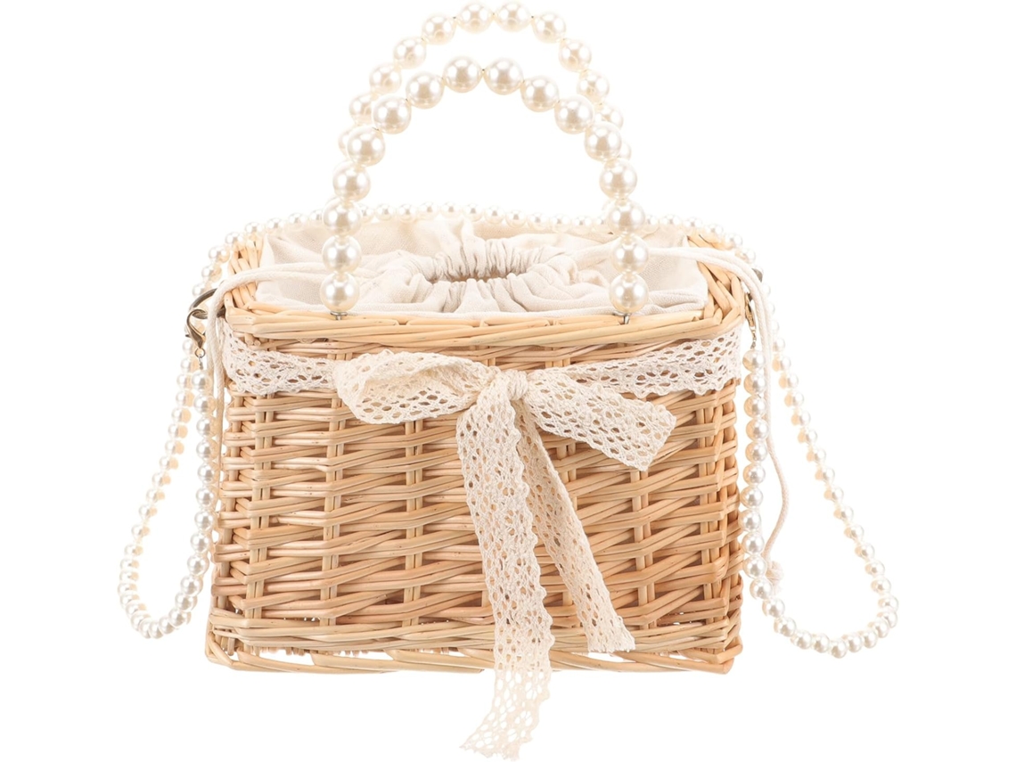 Elegante Bolso Bandolera De Bambú Tejido Y Cuentas Para Mujer, Cómodo Al Tacto, Duradero, Con Correa De Cadena Para El Hombro.