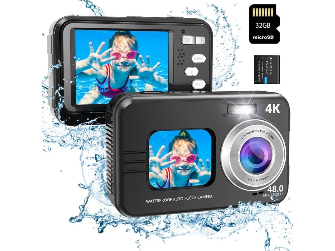 VIGA EUROPE Wdc901 Cámara deportiva digital impermeable 3.5M 4K 48Mp con enfoque automático Zoom 16X 2 8 pulgadas 32G - Negro