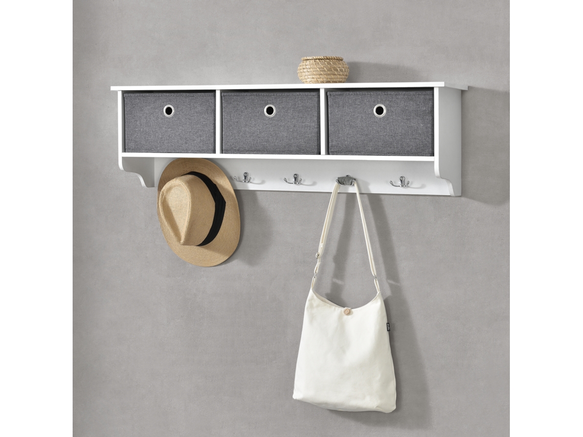 Percha de pared [EN.CASA] Blanco/Plata (Aglomerado - 30 x 100 x 20 cm)