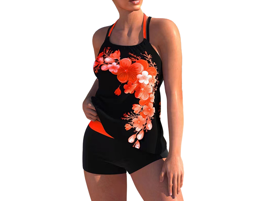 Traje de baño de mujer con estampado floral, color naranja, talla S