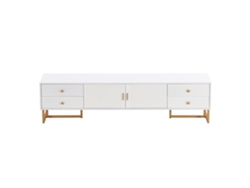 Mueble TV de 175 cm con 2 puertas texturizadas y 4 cajones en MDF blanco Mobrio