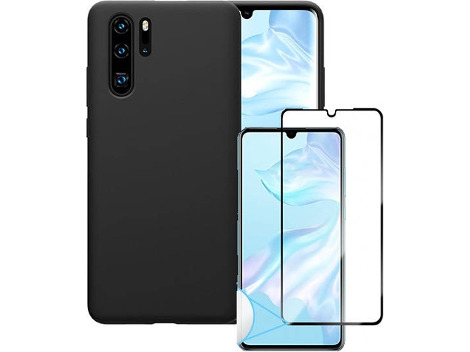 Kit Carcasa y Protector Cristal 5D Huawei P30 Silicone Negro