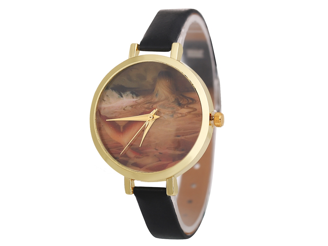 Reloj De Pulsera Para Mujer Con Elegante Correa De Cuero Moderna (negro)