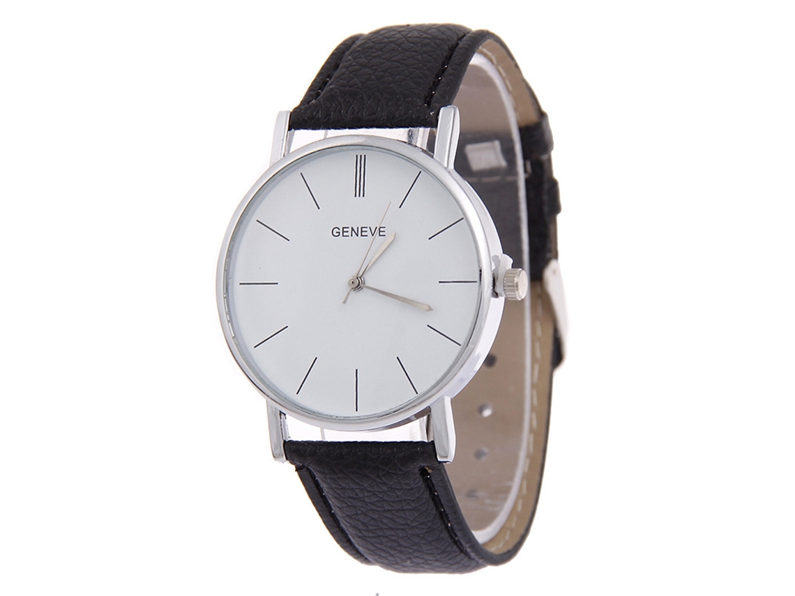 Reloj De Pulsera De Cuero Pu Simple Y Moderno Para Hombre Y Mujer Negro