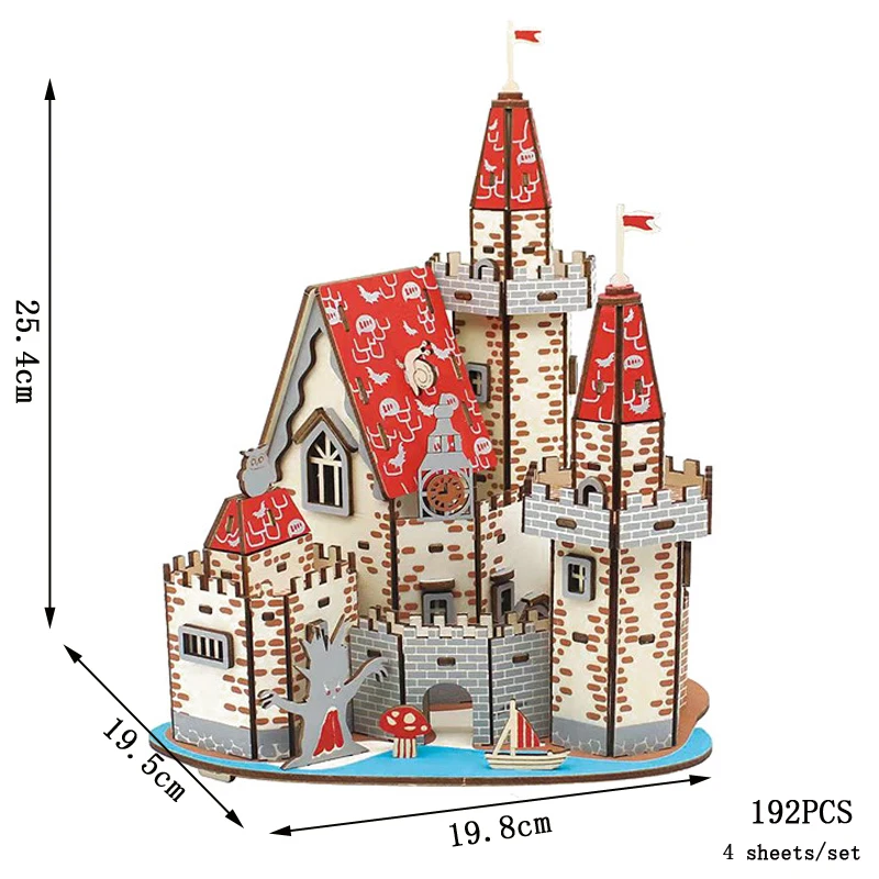 (castillo De Aventura) Noria Giratoria, Rompecabezas De Madera 3d, Modelo De Castillo, Carrusel, Juguete Para Armar Uno Mismo