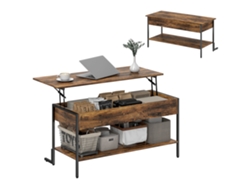 Mesa De Centro Elevable De Estilo Industrial Con Almacenamiento Oculto Y Estante Inferior, Color Marrón.
