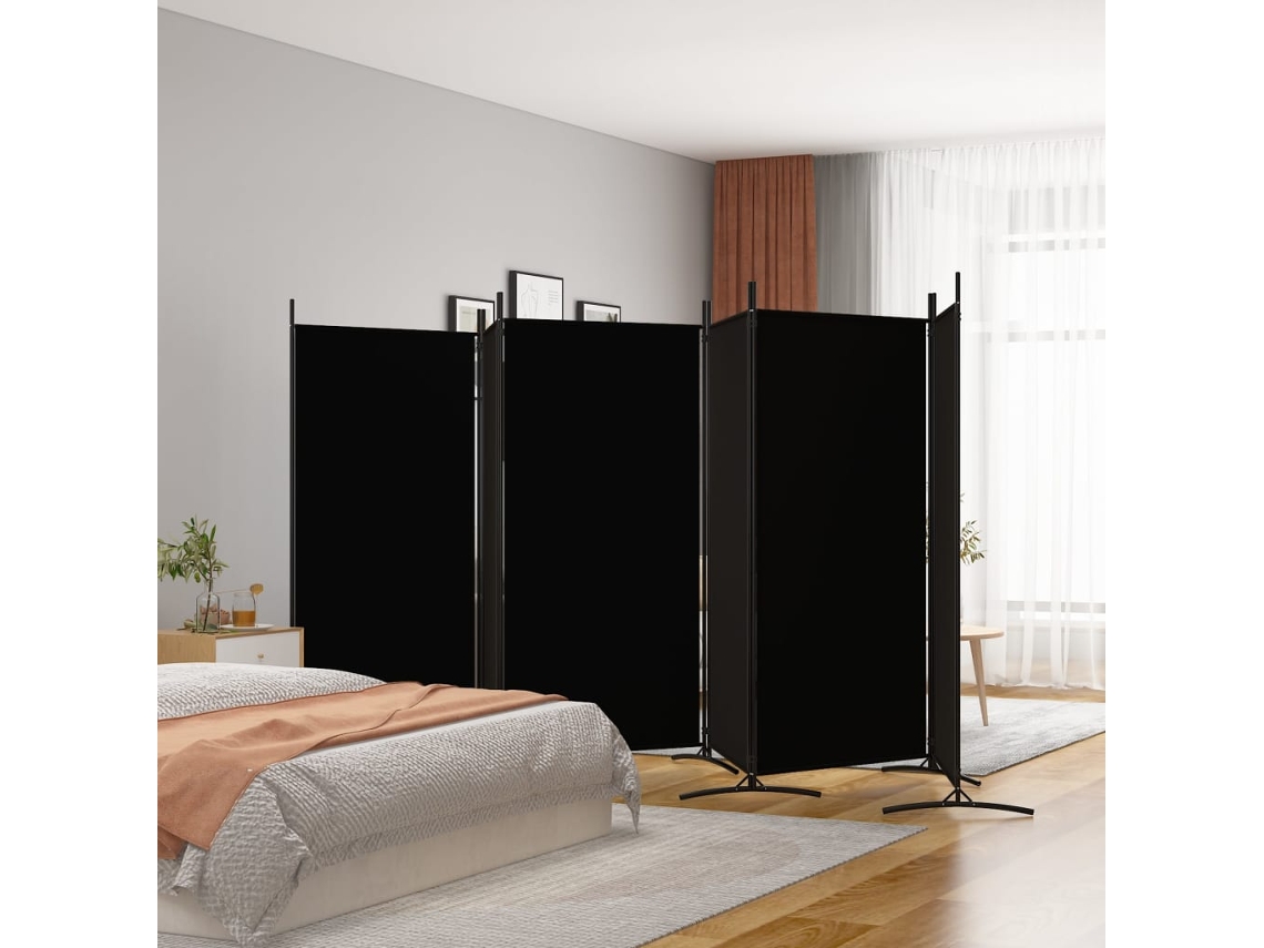 Biombo Divisor De 6 Paneles De Tela Negro 520x180 Cm