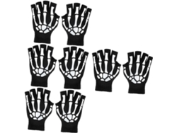 4 Pares De Guantes Sin Dedos Luminosos De Punto Con Estampado De Esqueleto Para Halloween