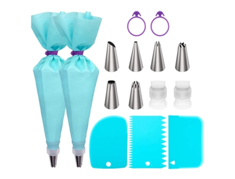 Suministros para Tartas para Hornear con Mangas y Puntas Reutilizables para Pastelería, Convertidores Estándar, Anillos de Silicona - Azul