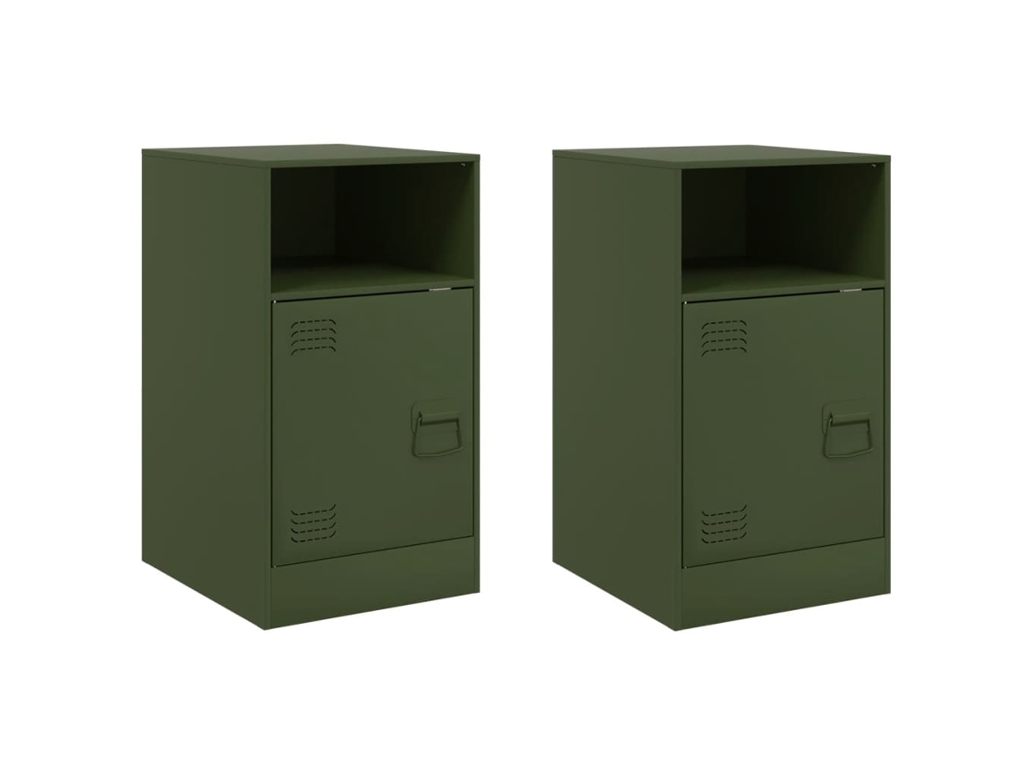Maison Exclusive - Mesitas De Noche 2 Unidades Acero Verde Oliva 34,5x39x62 Cm