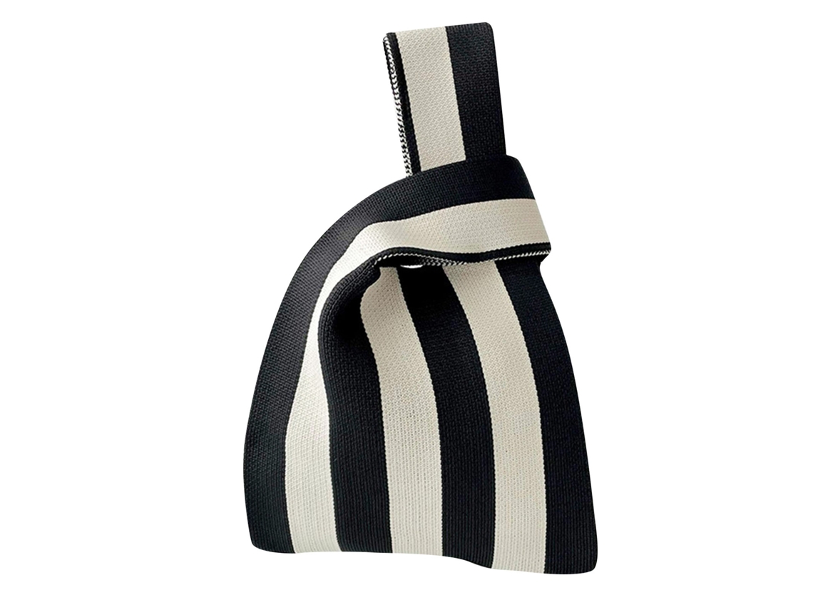 Bolsa De La Compra A Rayas De Gran Capacidad, Plegable Y Reutilizable, En Blanco Y Negro.