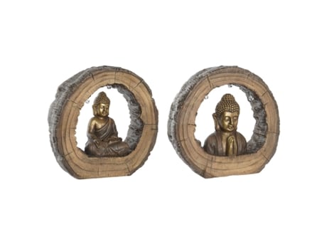 Figura Decorativa DKD HOME DECOR Acabamento Envelhecido Dorado Marron Buda Oriental Magnésio 40x13x40 cm 2 Unidades
