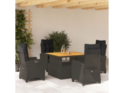 Juego de comedor de jardín de 5 piezas con cojines, mimbre sintético negro, DKD Home Decor