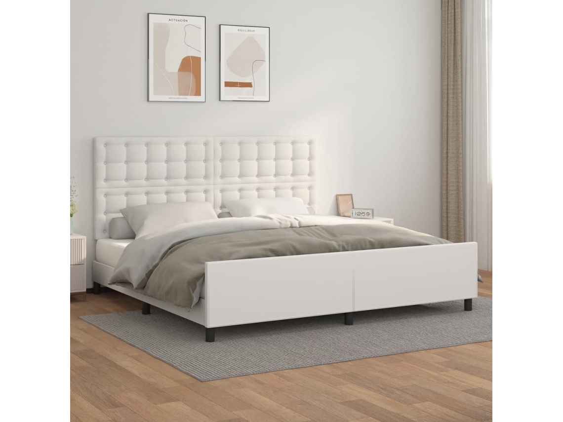 Estructura De Cama Sin Colchón Cuero Sintético Blanco 200x200cm