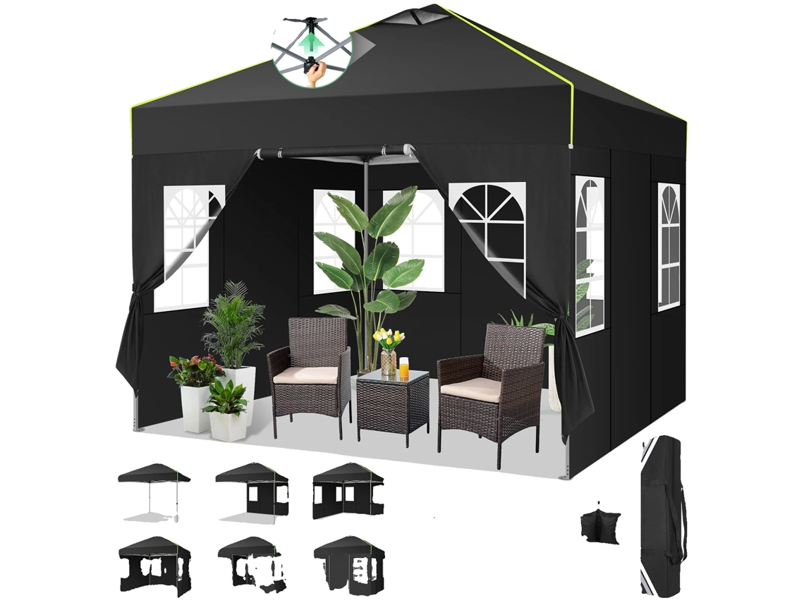 Carpa Gazebo, Impermeable, Altura Ajustable, Negro OEM
