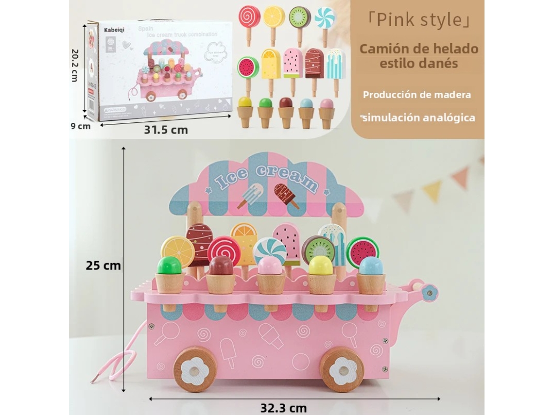 Máquina de helados de madera para niñas, accesorios de cocina, simulación de heladería Mdug (rosa)