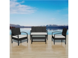 Conjunto de jardín de 4 piezas DKD Home Decor con cojines de mimbre negros