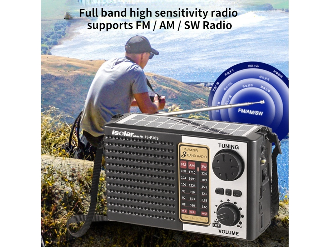 Radio portátil FM/AM/SW de alta sensibilidad con energía solar, altavoz Bluetooth inalámbrico, linterna LED y reproductor MP3 multifuncional. Viewleaf