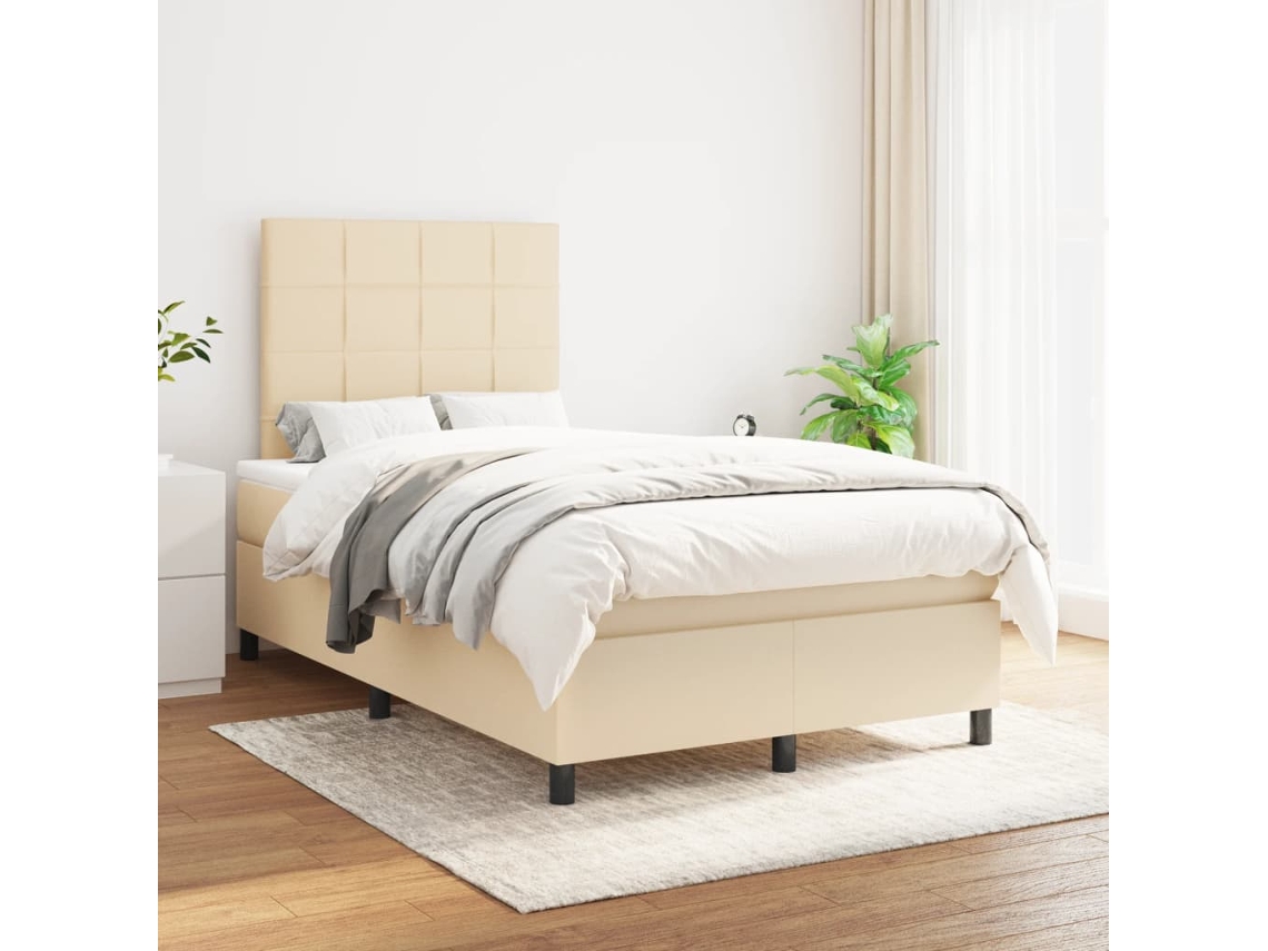 Cama Box Spring Con Colchón Tela Color Crema 120x200 Cm