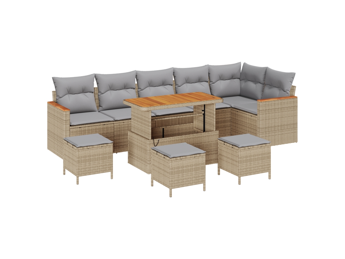 Conjunto 10 De Sofás De Jardín De Vidaxl Con Cojines Beige Poliratán