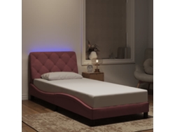 Estructura De Cama Con Luces Led Terciopelo Rosa 90x200 Cm