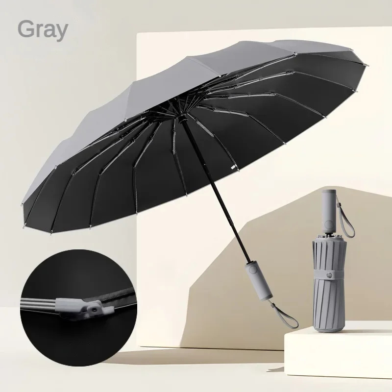 Guarda-chuva Dobrável Automático Super Resistente Ao Vento (ferro Cinza), Aço 16k, 112 Varetas, Proteção Solar.