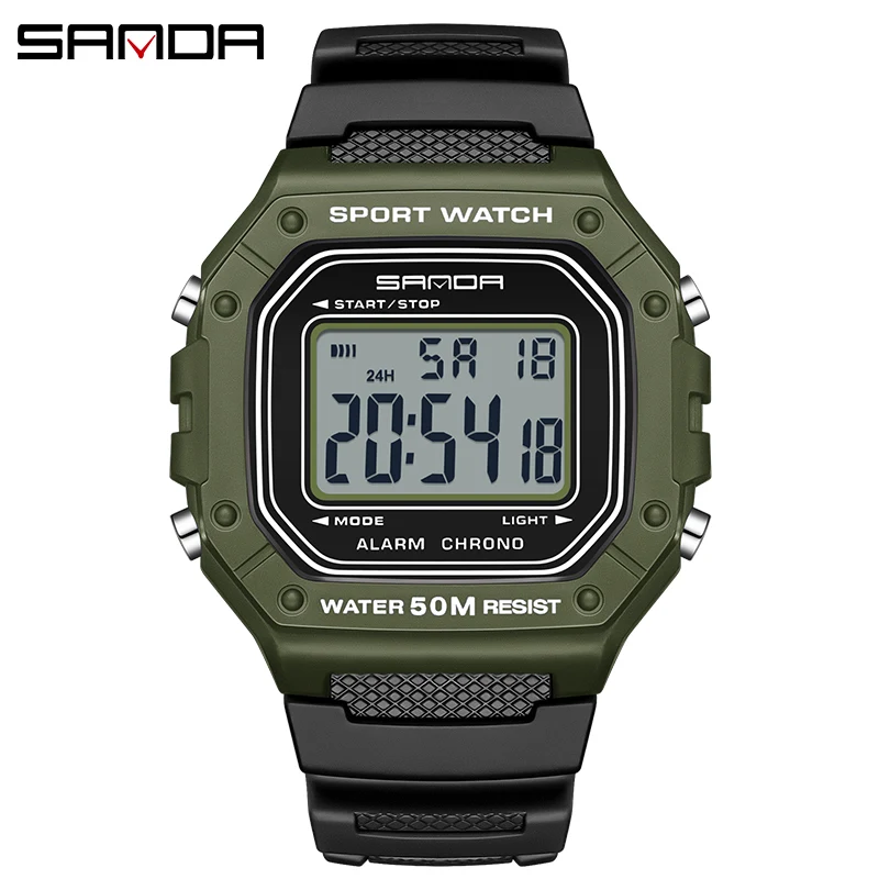 Reloj Deportivo Para Hombre (verde), Resistente A Golpes Y Al Agua, Con Pantalla Led Digital.