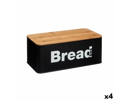Panera Negro Natural Metal Bambú 33x13,3x18 cm (4 Unidades)