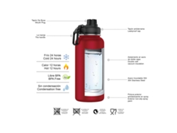Botella térmica de agua Mdug de acero inoxidable de 1000 ml en color burdeos. Botella térmica reutilizable (roja).