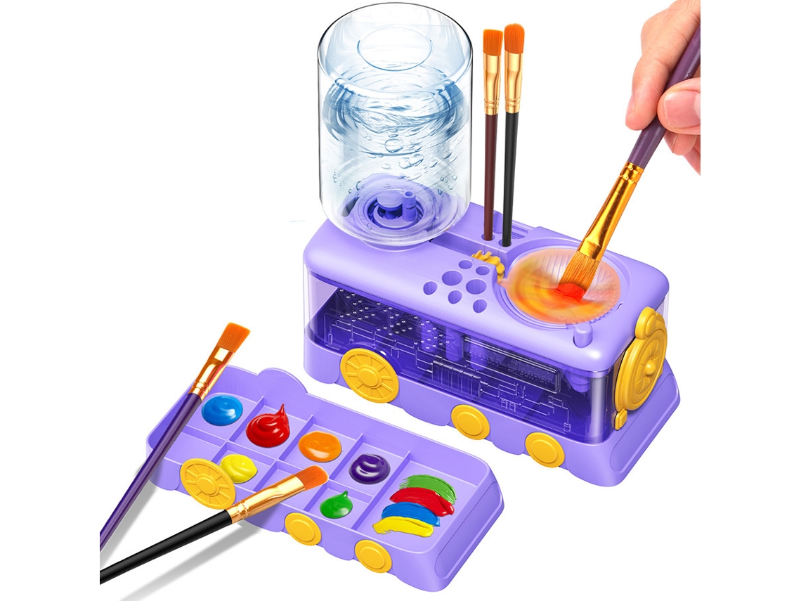 Limpiador de cepillos Eifson con bandeja, desagüe y portacepillos, dispositivo de limpieza con circulación de agua (morado)