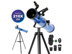 Telescópio Refletor Profissional Aomekie 700/76 210x Azul Com Controle Remoto Bluetooth Adaptador Para Celular Tripé E Filtro Lunar A02018