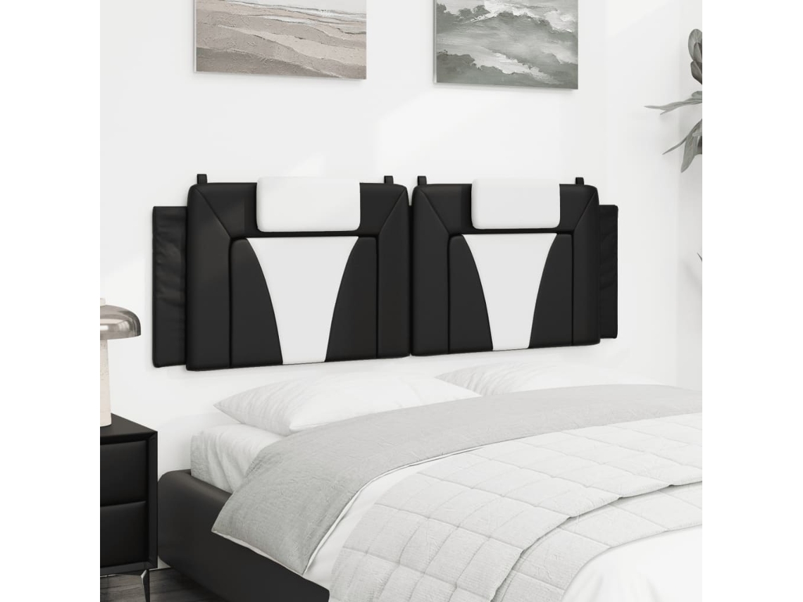 Cabecero De Cama Acolchado Cuero Sintético Negro Blanco 160 Cm