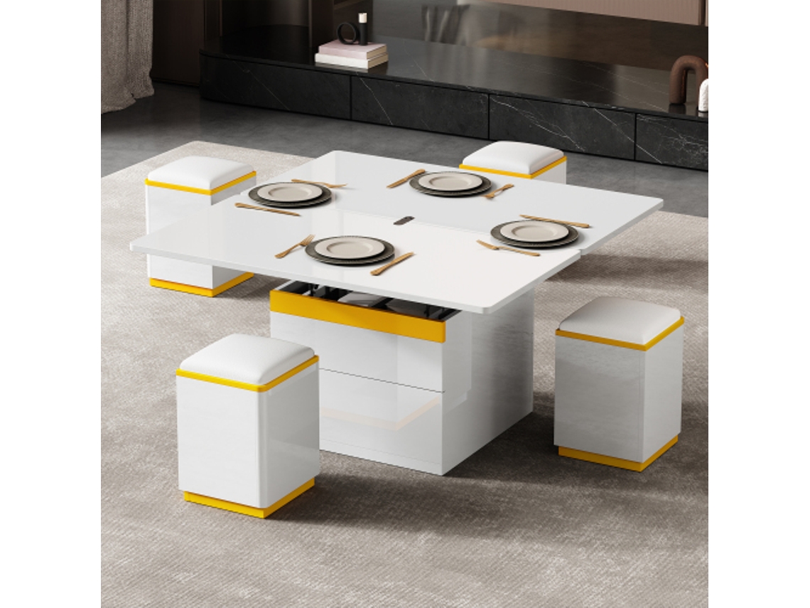 Mesa de centro plegable, moderna y blanca, multifuncional, ideal para el salón, con dimensiones de 100 x 50 x 43 cm.