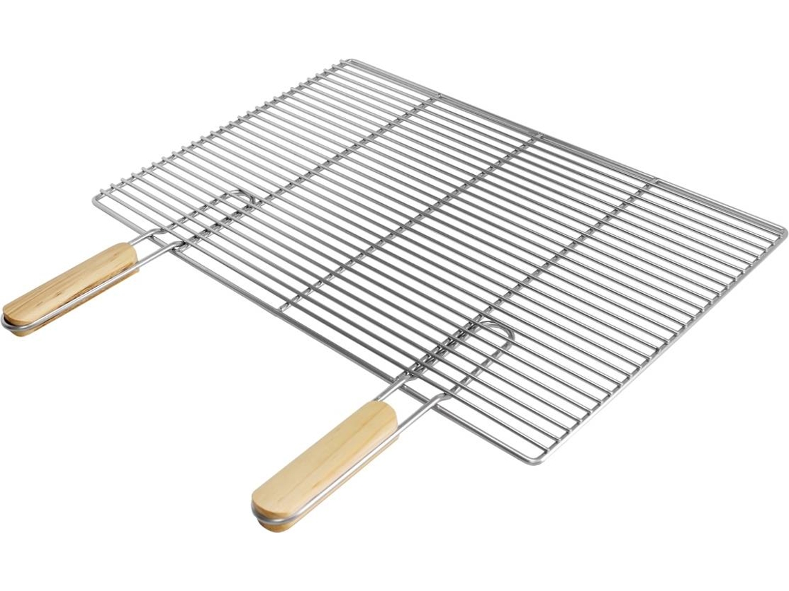 Parrilla Barbacoa Ecd Germany 60x40cm Rectángular Acero Inox 2 Mangos Madera Extraíbles
