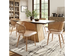 Juego de 4 sillas de comedor con respaldo de ratán y cojines de asiento de cuero PU, cómodas y transpirables.