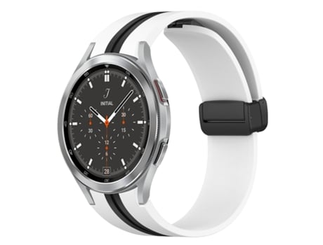 Correa de reloj inteligente para Samsung Galaxy Watch 4 Classic 46 mm Correa de silicona con cierre magnético plegable (blanco + negro)