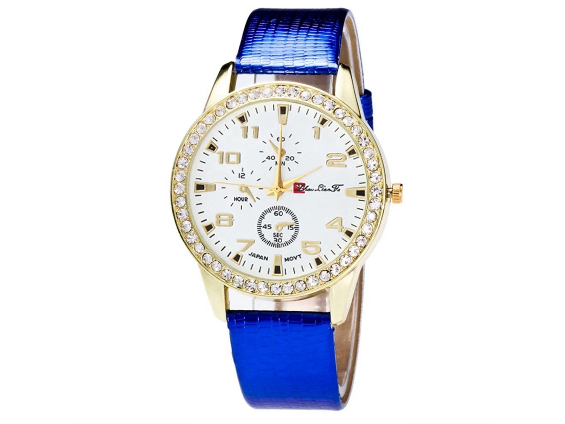 Reloj Analógico De Cuarzo Con Correa De Pu Ajustable Y Cristales De Lujo Zhoulianfa (azul)