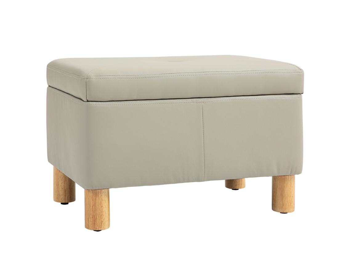Baú Armazenamento Pu Pés Madeira 60x38x40cm Cinza Claro 33l