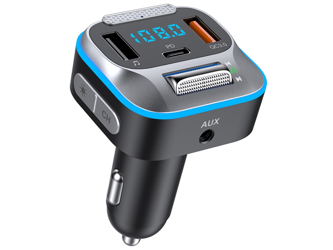 Transmisor de FM YIZHOOD T73 3,5 mm AUX QC3.0 PD 30W USB Carga rápida Bluetooth 5.0 Kit de manos libres negro