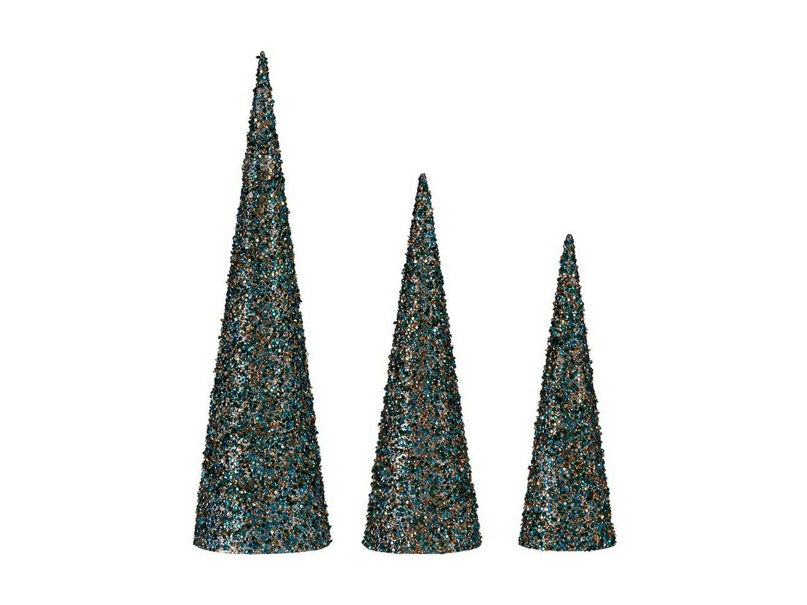 Decoración Navidad Conos Lentejuelas 3 Piezas Azul Dorado 16,5 X 60 X 16,5 cm