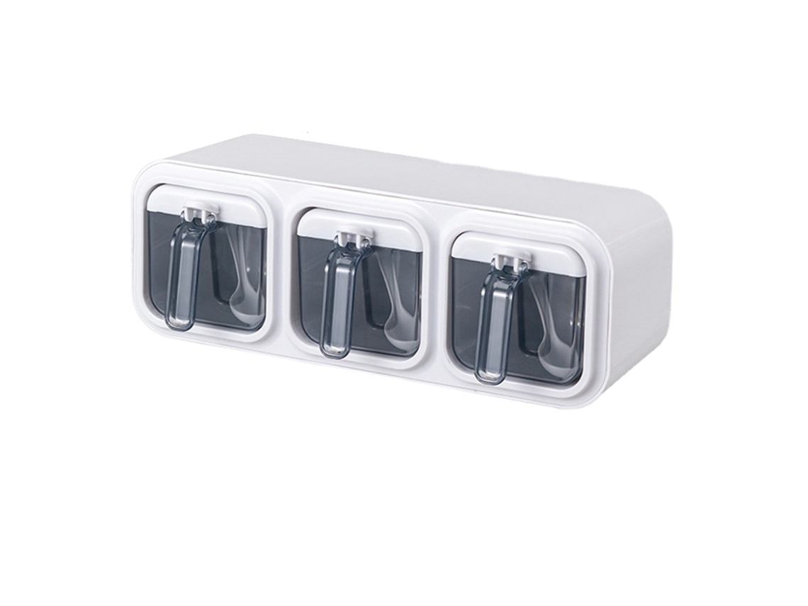 Juego De Cajas De Especias Autoadhesivas De Pared Con 3 Compartimentos, Organizador De Cocina De Plástico Blanco, 32x11x11cm