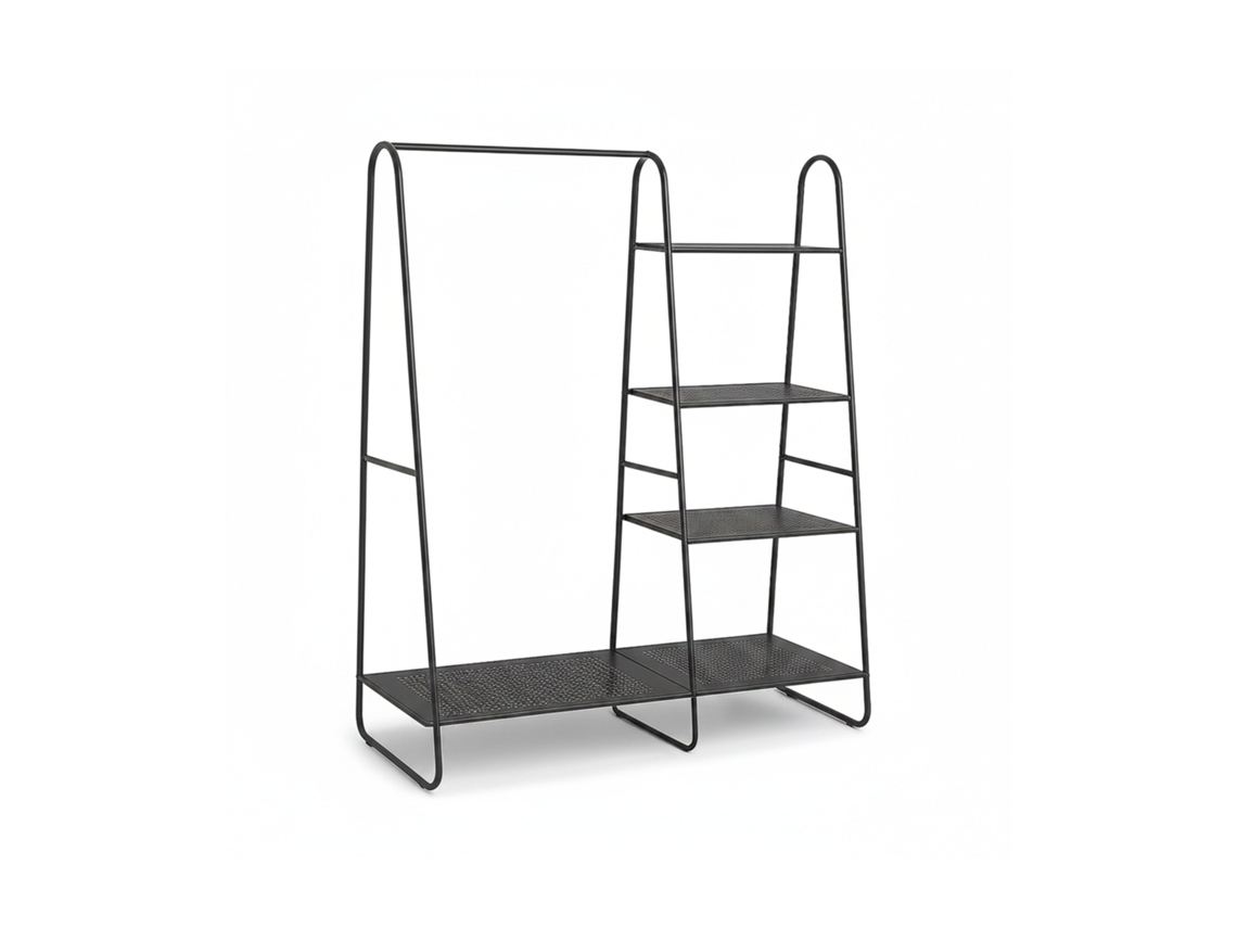 Perchero Relaxdays De Metal, 5 Estantes, Barra Para Colgar, (h X B X T): 150 X 100 X 39 Cm, Abierto, Negro