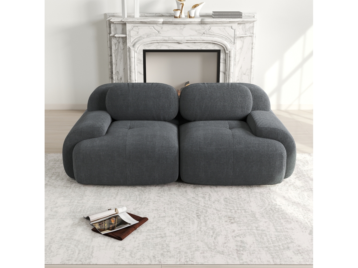 Sofá Loveseat Modular Em Cotelê Sem Estrutura Com Base Antiderrapante Cinza