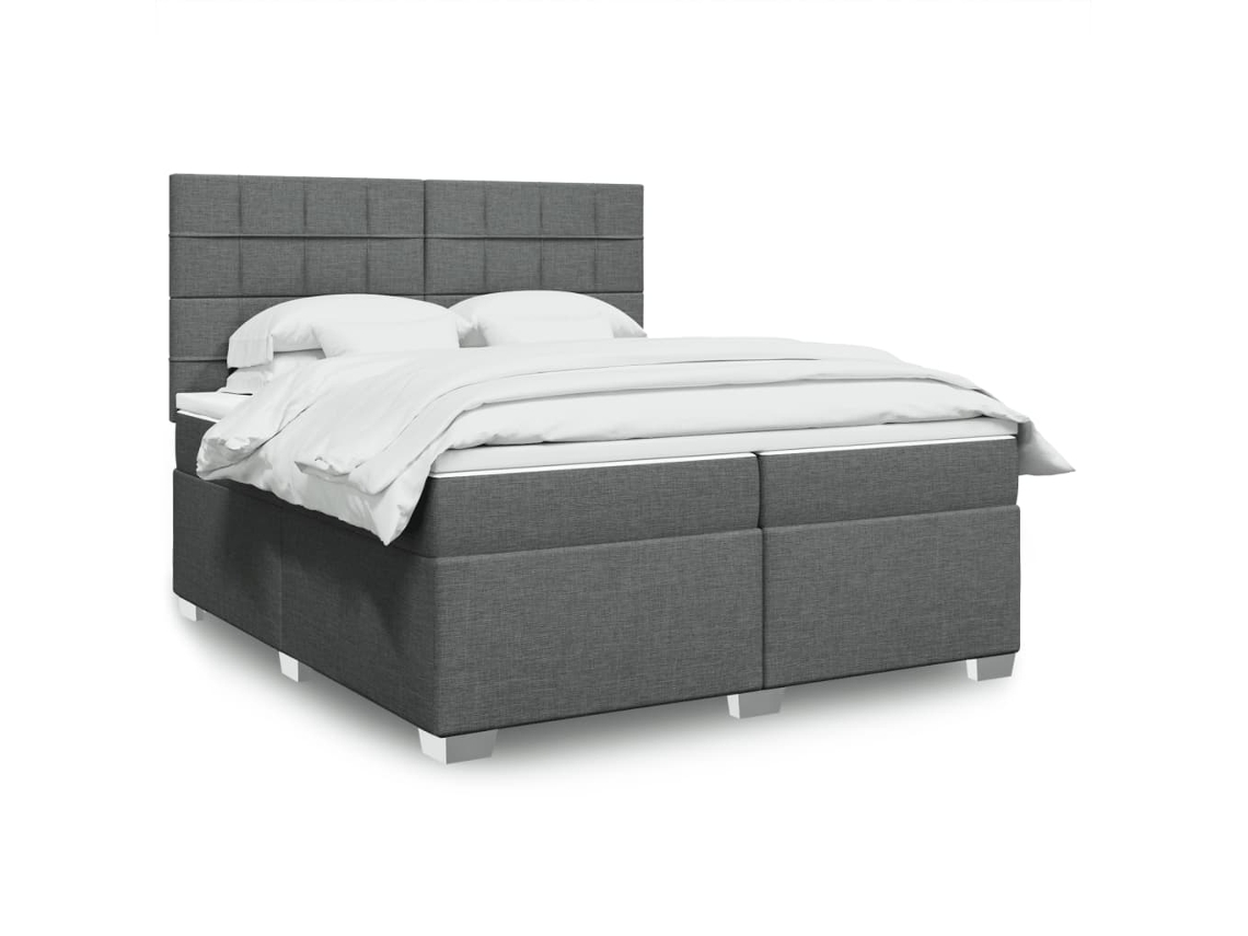 Cama Box Spring Con Colchón Tela Gris Oscuro 200x200 Cm
