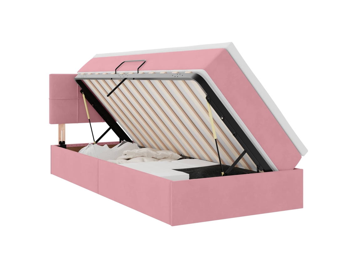 Syfax™ Cama De Almacenamiento Led Con Colchón Rosa 90 X 190 Cm